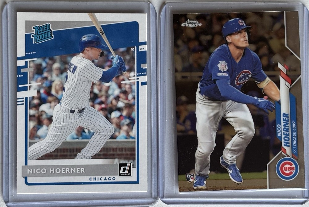 LOT (2) 2020 Topps Chrome RC/Donruss Rated Rookie NICO HOERNER Chicago Cubs
