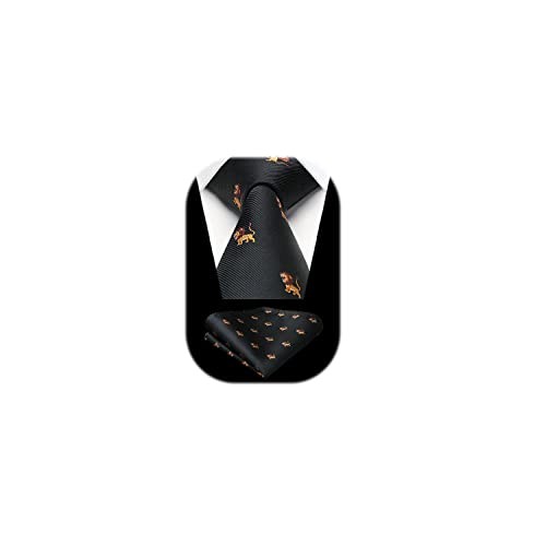 Funny Black Lion Holiday Tie for Men with Matching Handkerchief