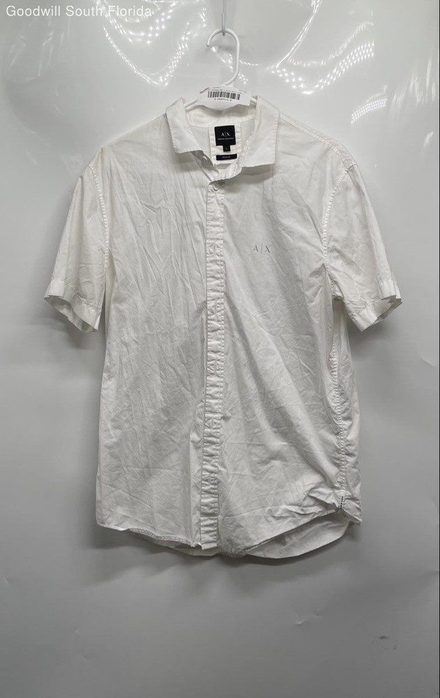 Armani Exchange Mens White Short Sleeve Regular Fit Button-Up Shirt Size L