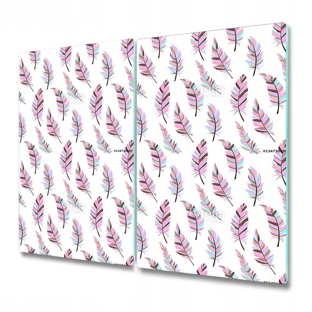 Glass Bread Board Induction Ceramic Hob Cover Feathers pink and white 2x30x52