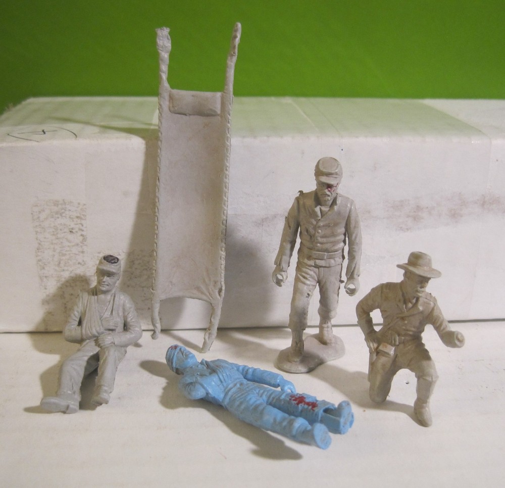 Marx Blue And Gray Civil War Playset 5 Items Rebels Yankee Plastic Toy Soldiers