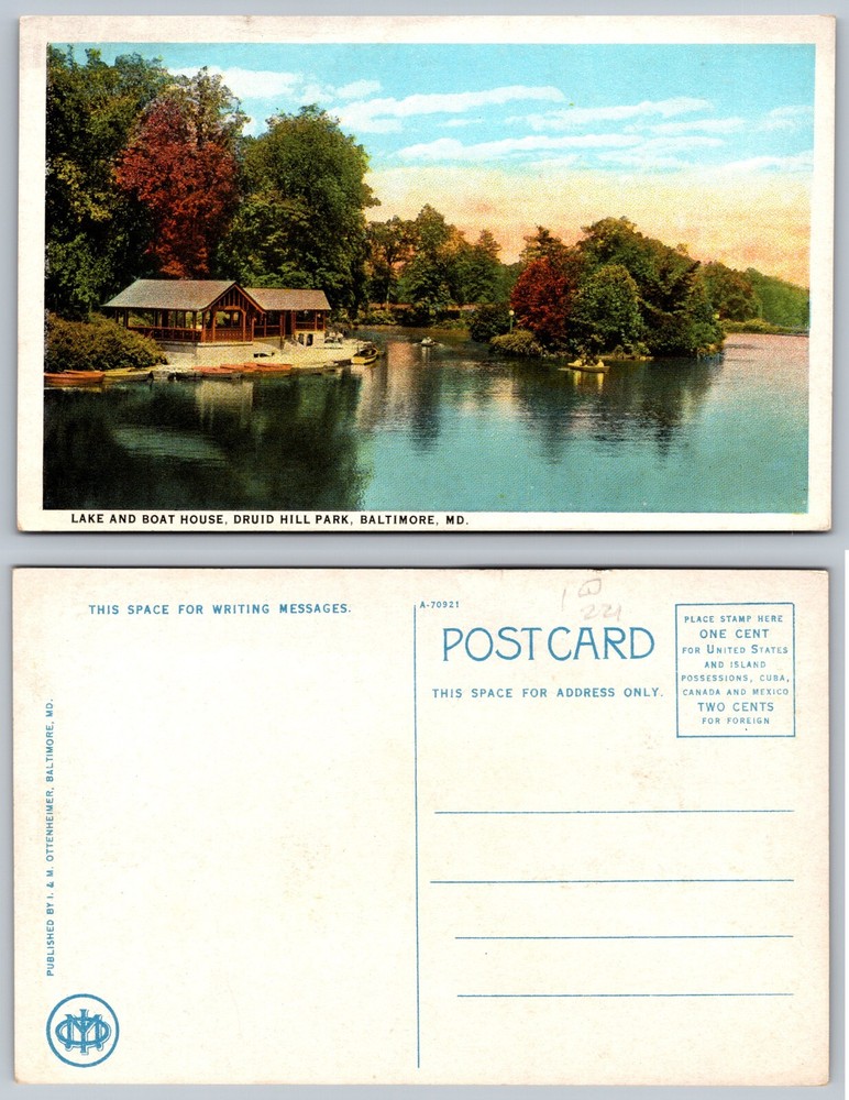 Maryland MD Lake Boat House Druid Hill Park Baltimore Scenic Postcard