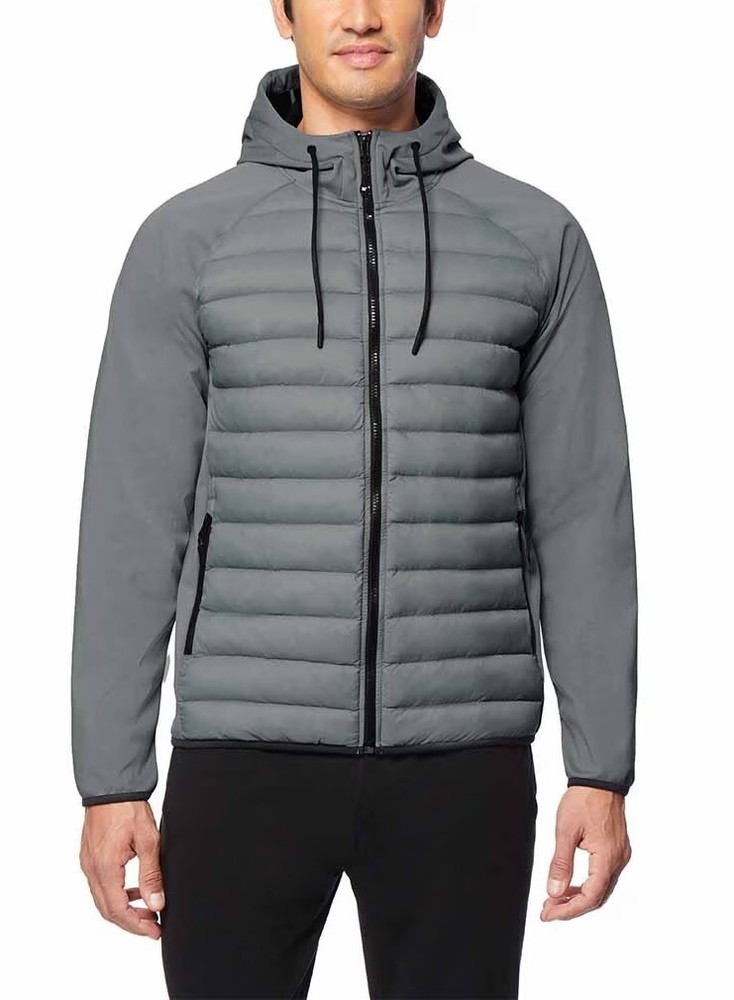NWOT 32 Degrees Mens Mixed Media Hooded Jacket Steel Silver Size Large