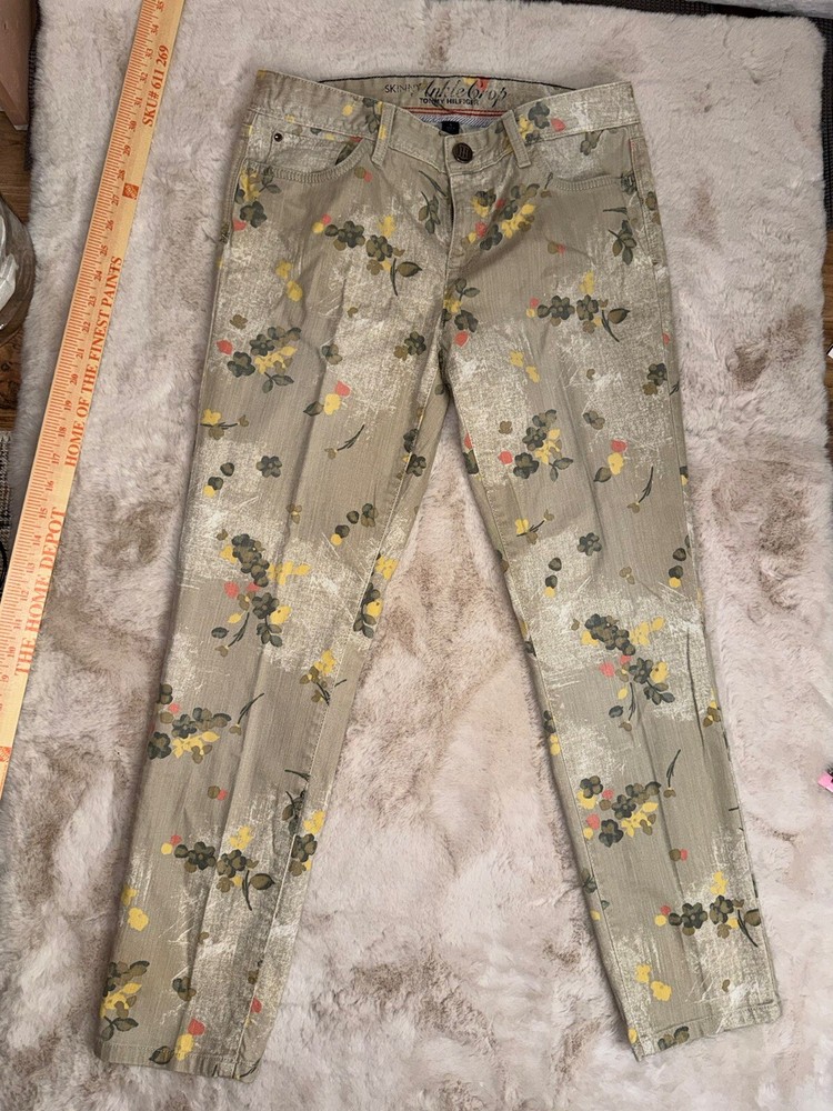 Tommy Hilfiger Womens Beige Floral Skinny Ankle Jeans Size 6
