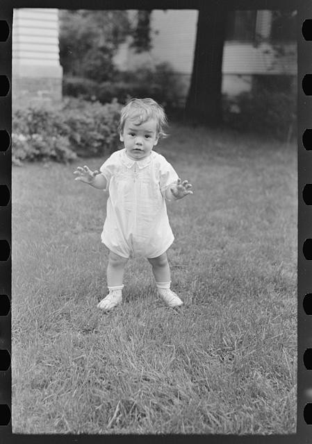 Photo:Toddler Child Lawn Portrait 1930s 1940s Black and White Print