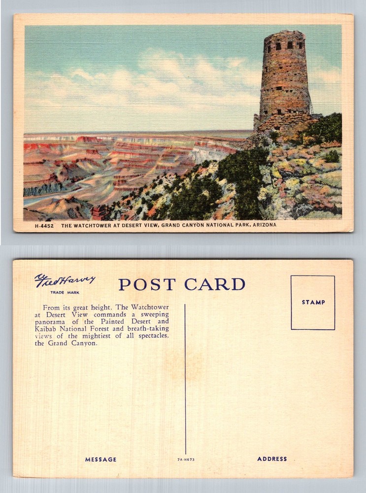 Grand Canyon, AZ-Arizona, Desert View Watchtower Painted Desert Vintage Postcard