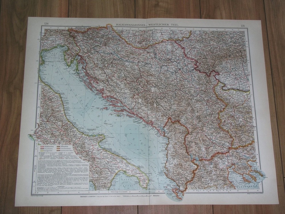 1928 Vintage Map Of Yugoslavia Slovenia Croatia Montenegro Serbia Kosovo Albania