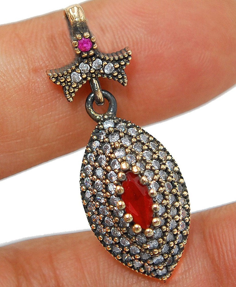 Sterling Silver Ottoman Empire Style 2CT Treated Ruby Pendant BO20  