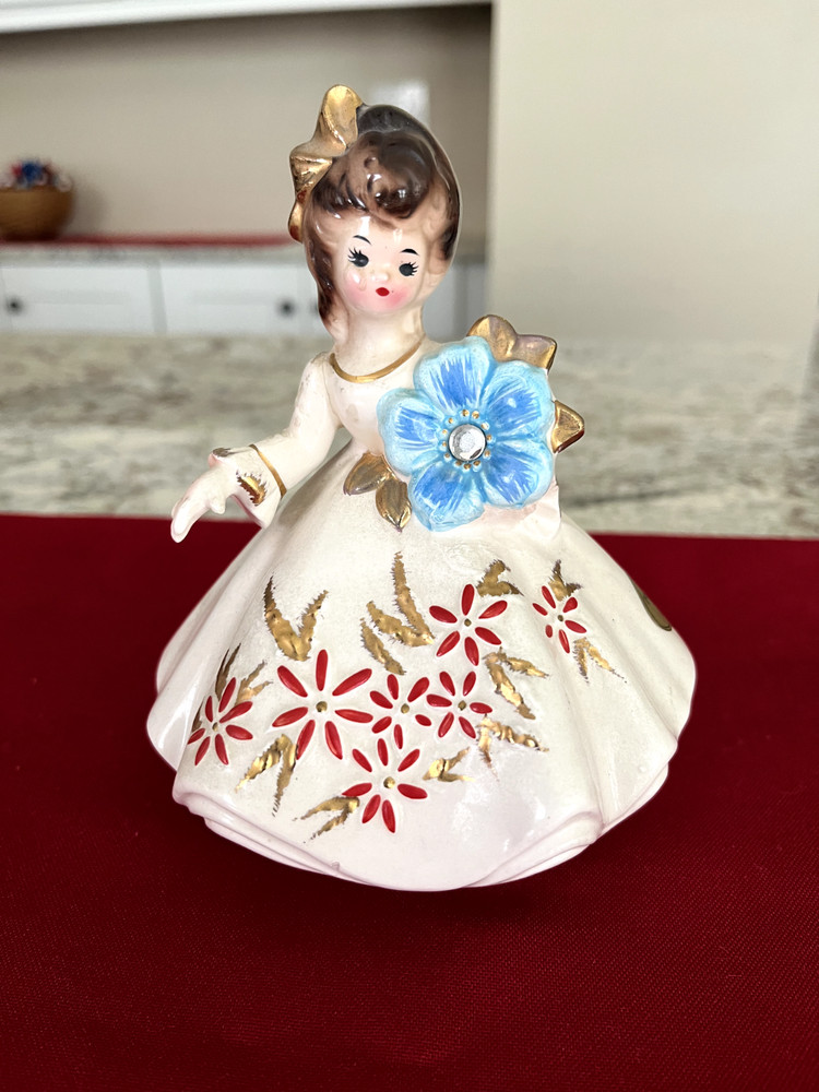 Vintage Josef Originals Happy Birthday Music Box December Birthstone Figurine