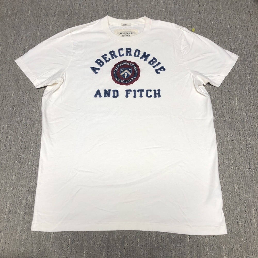 Abercrombie & Fitch Embroidered Spellout Muscle T-Shirt Men’s Size 2XL White Y2K