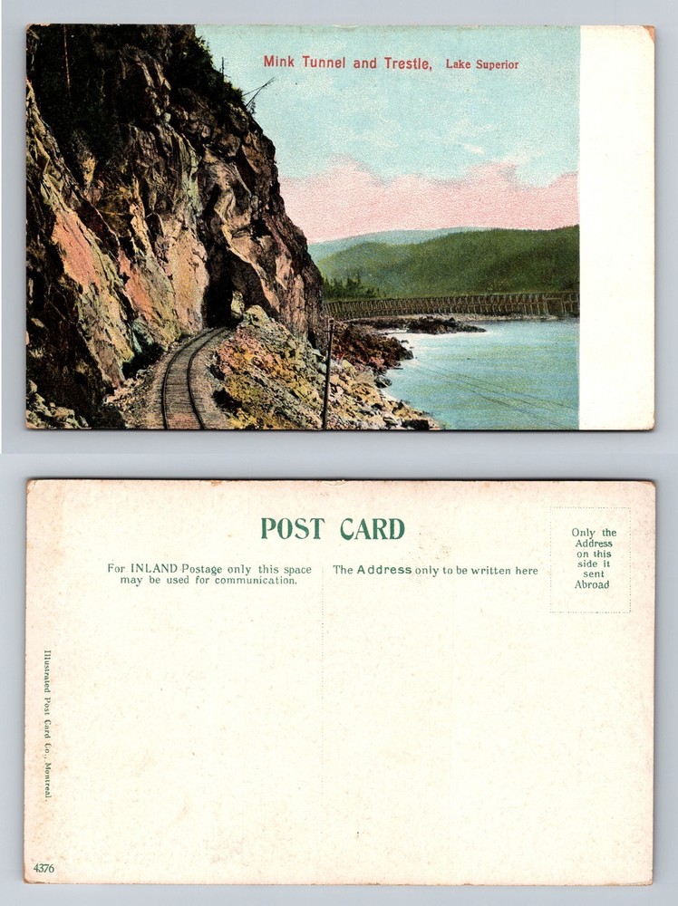 Lake Superior MI-Michigan Mink Tunnel Trestle Cliffside Railway Vintage Postcard