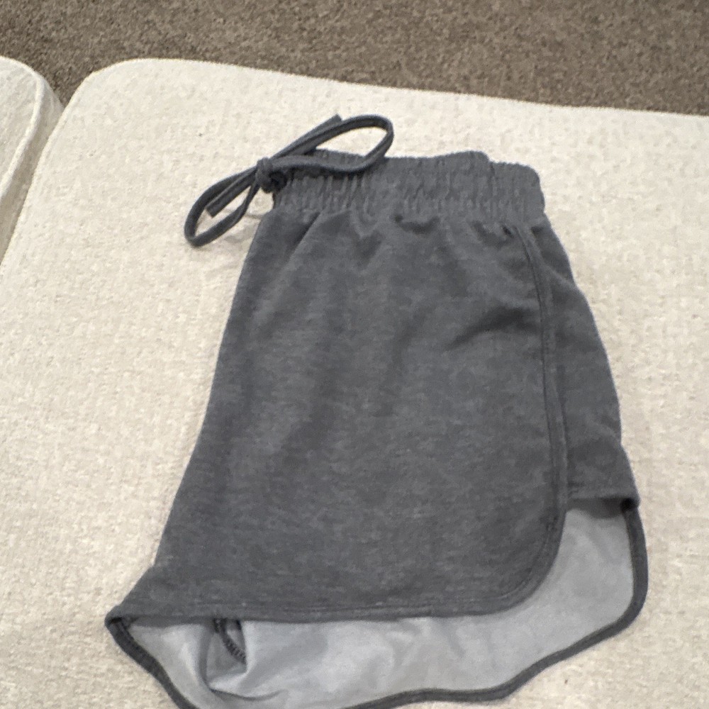 Women's Gray Solid Athletic Knit Shorts Drawstring Elastic Waist Pockets Gym