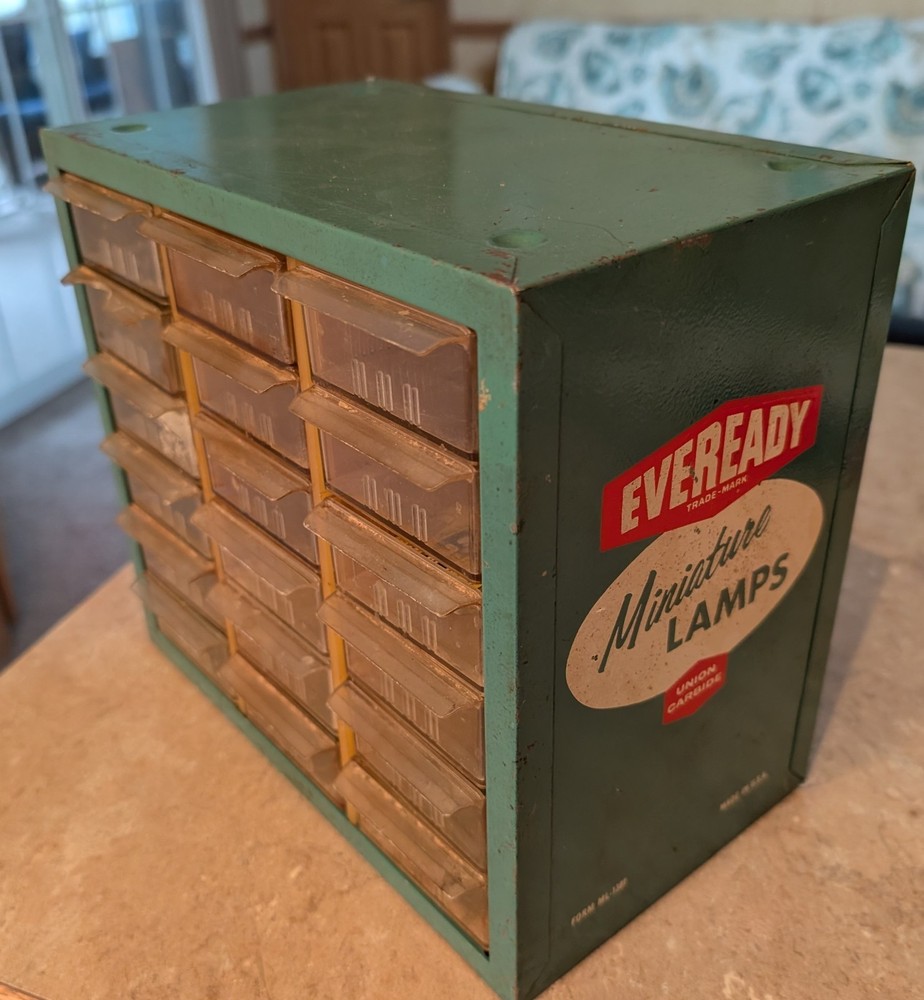 Vintage 1950s Eveready Miniature Lamps Hardware Store Hanging Display Steel Box
