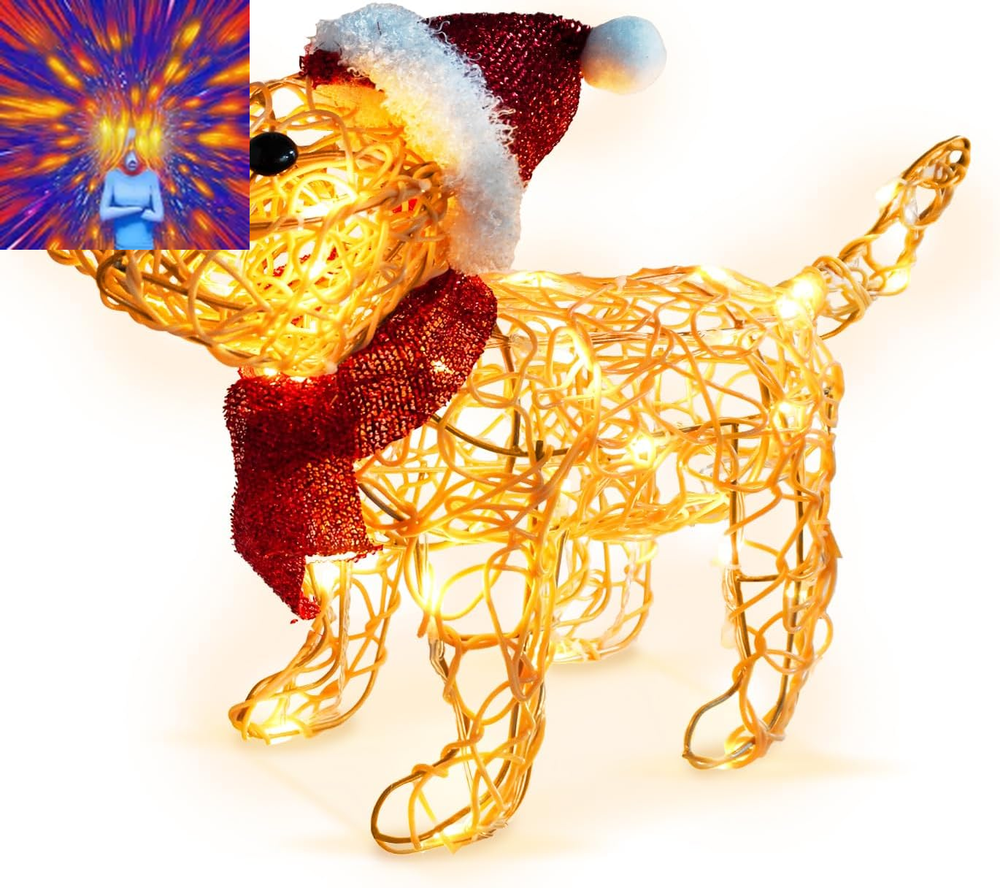 Lighted Outdoor Christmas Decorations, Cute Christmas Rattan Puppy with 40 LED L