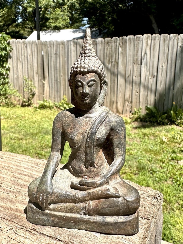 Antique Khmer/Thai Seated Buddha Figure Brass Bronze Finish