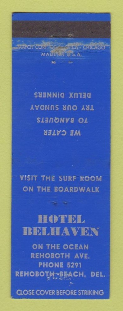 Matchbook Cover - Hotel Belhaven Rehoboth Beach DE WEAR