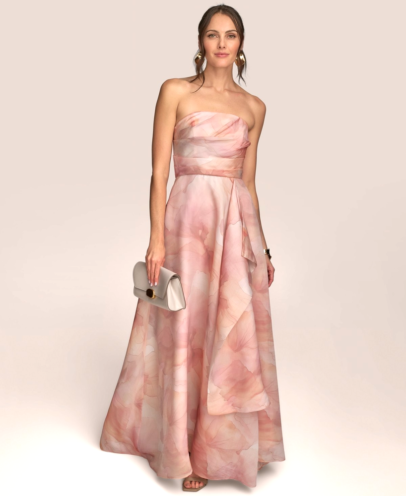 Donna Karan New York Floral Print Strapless Ball Gown  Apricot Multi  Size 4