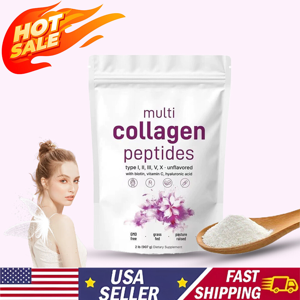 Hydrolyzed Collagen Peptides Powder Types I II III V X 1 or 2 LB