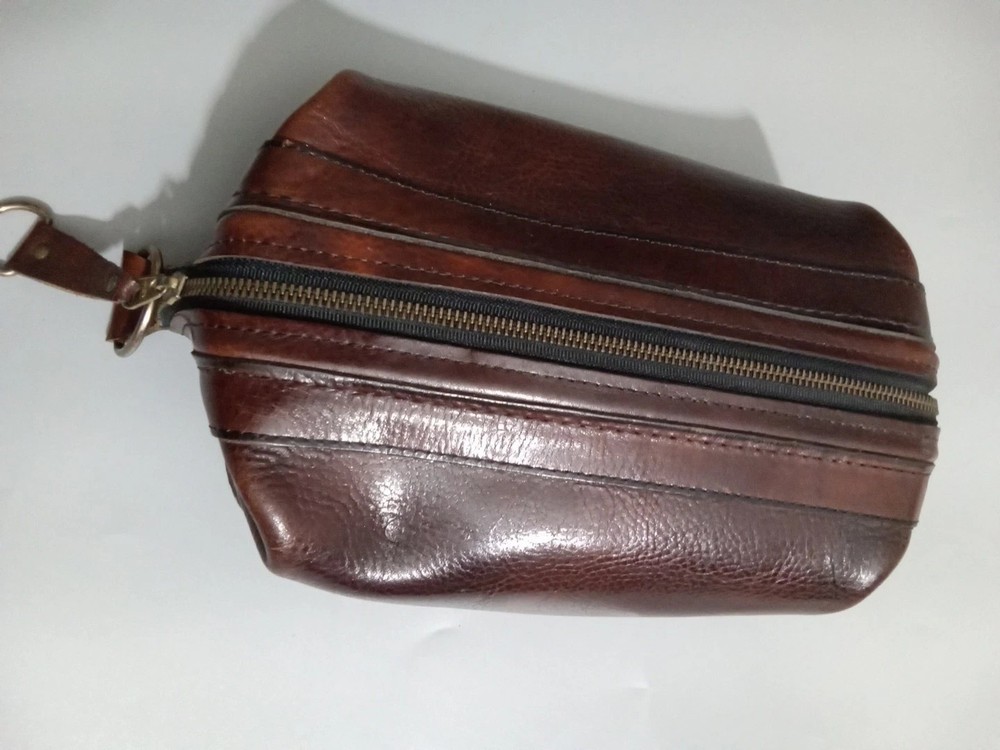 Vtg Bosca American Belting Leather Utili-Kit Zippered Toiletry Dopp Bag Dk Brown