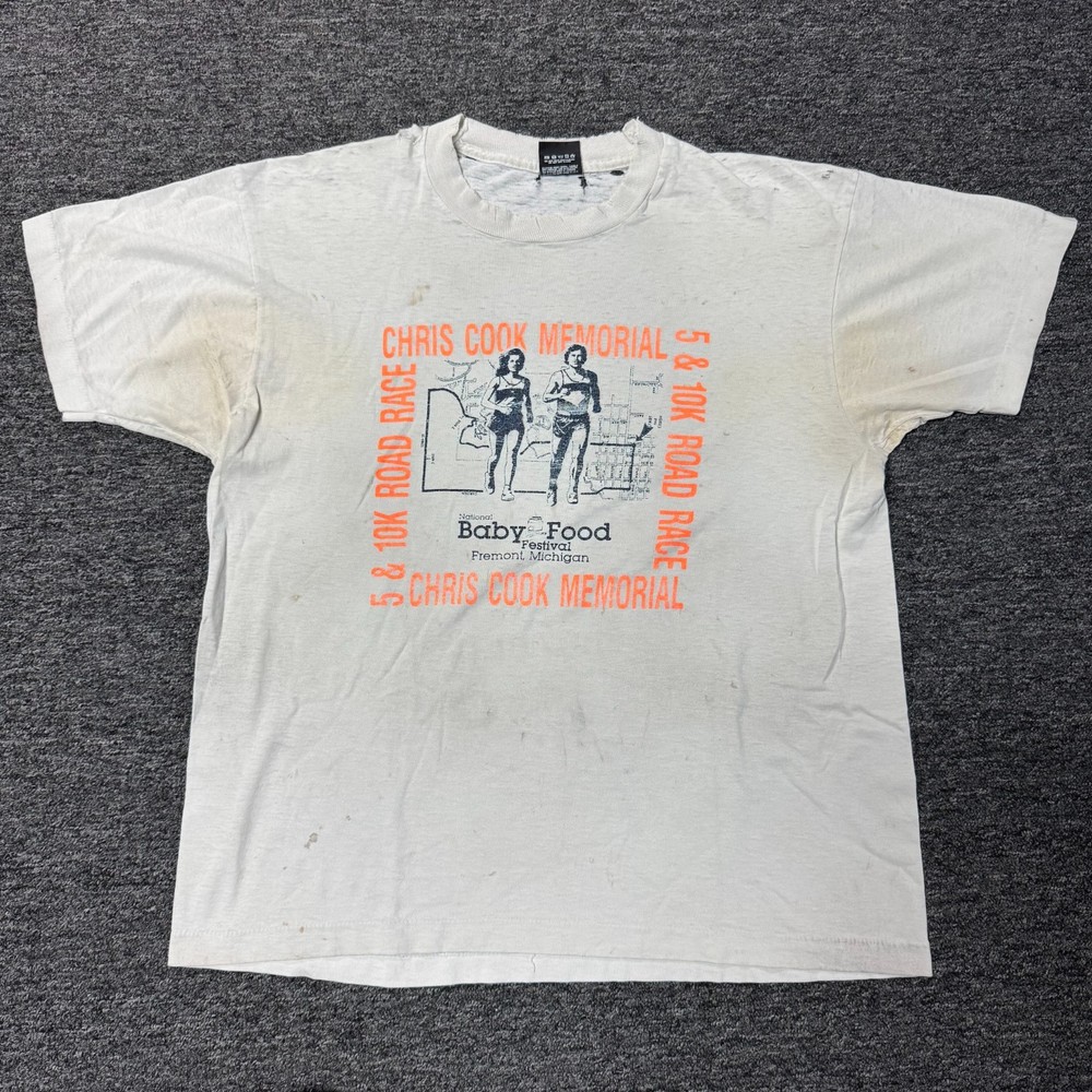 Vintage 80s Chris Cook Marathon Running 10k Single Stitch T-Shirt L White