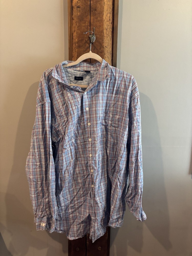 IZOD Mens 3XL Blue Red Plaid Button Up Shirt Long Sleeve Casual