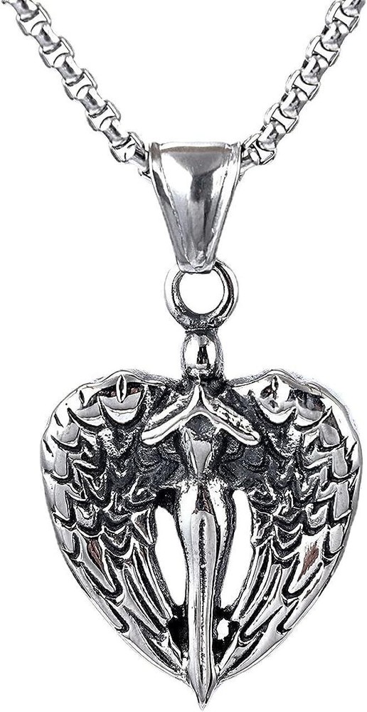 Men's Stainless Steel Angel with Big Angel Wing Pendant Necklace Women Jewelry