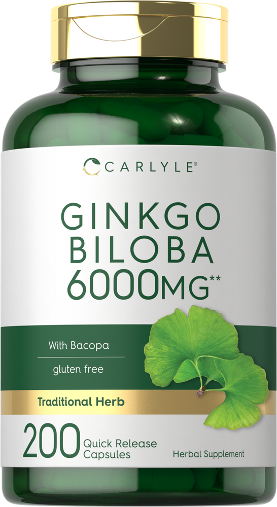 Ginkgo Biloba 6000mg | 200 Capsules | Non-GMO, Gluten Free | by Carlyle