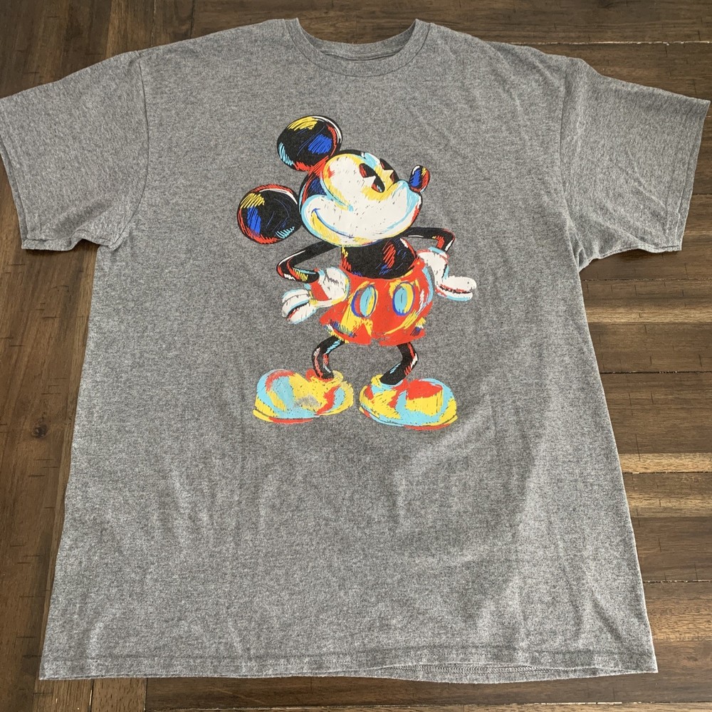 Disney Mickey Mouse Shirt Gray Classic Cartoon Graphic Tee T-Shirt Mens Size L