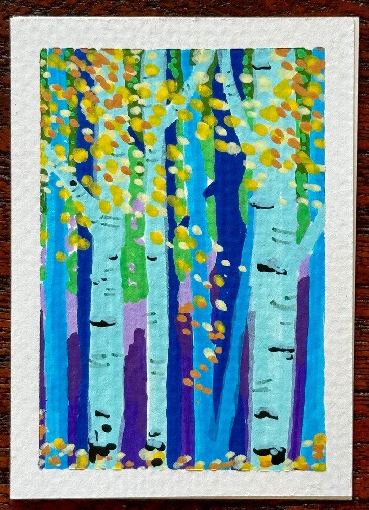 ORIGINAL ACEO Blue Aspen #2 Acrylic Painting Abstract Impressionism AnjanelleArt