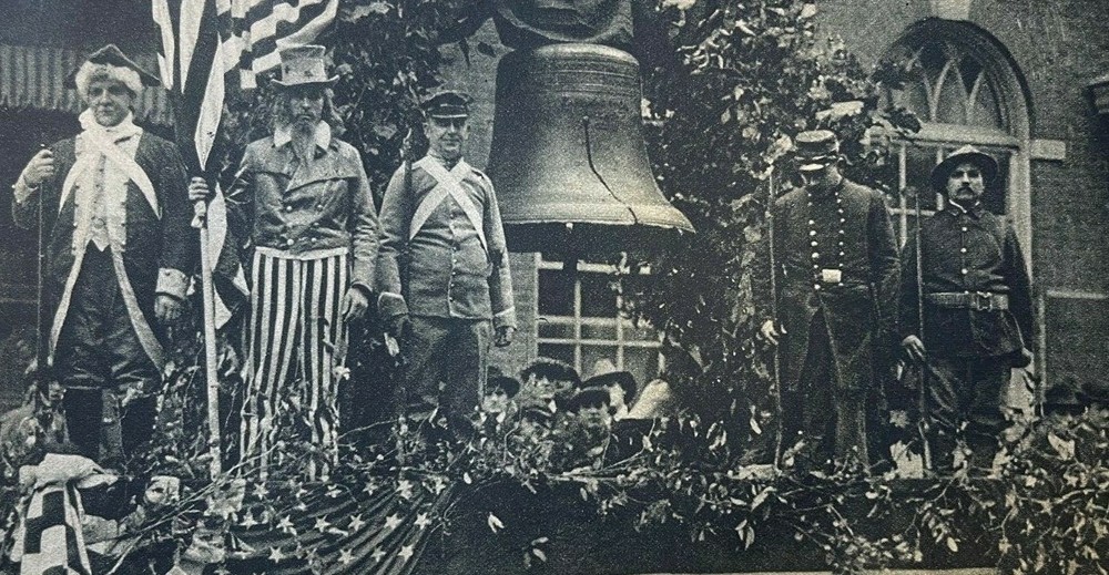 1917 Vintage WWI Illustration Liberty Loan Parade in Philadelphia Liberty Bell