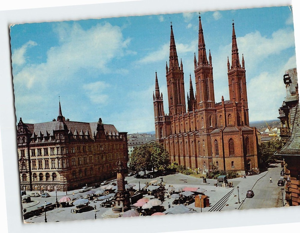 Postcard Marktkirche & Rathaus Wiesbaden Germany