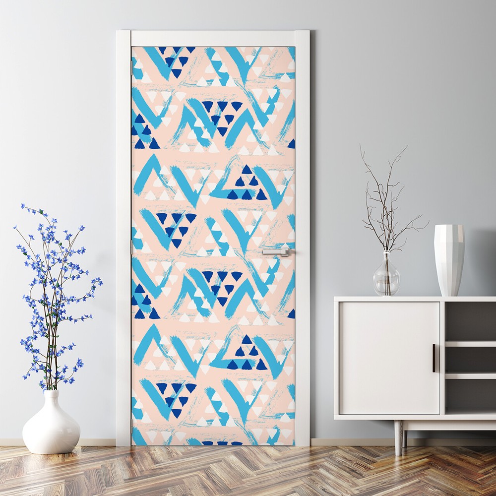 Blue and White Hand-Drawn Triangle Bubble-Free Door Decal