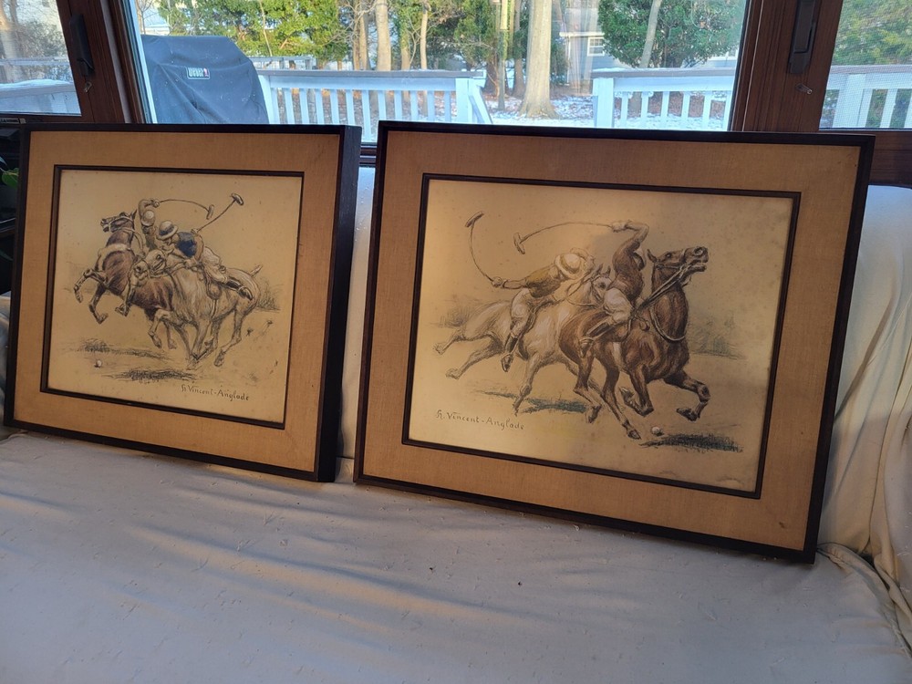 2 prints of a polo scene by French artist Henri Vincent-Anglade (1876-1956).