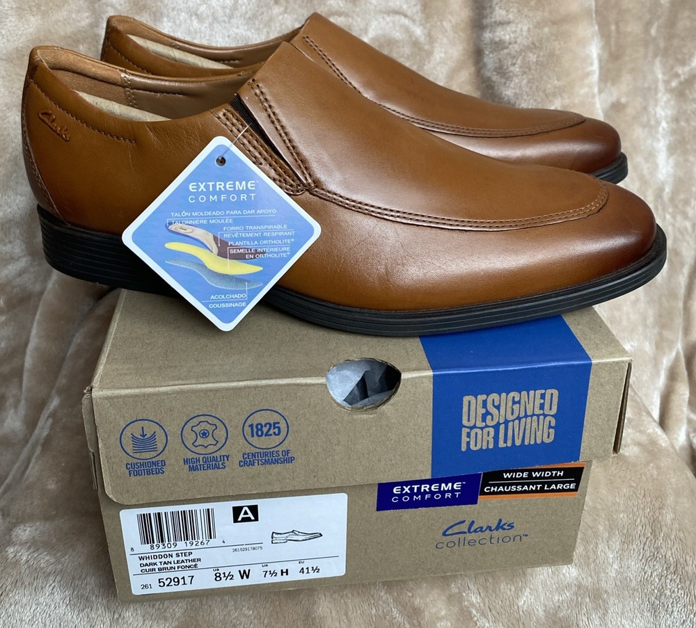 New Men's Clark’s Whiddon Plain Loafer. Brown Leather. 8.5 Wide