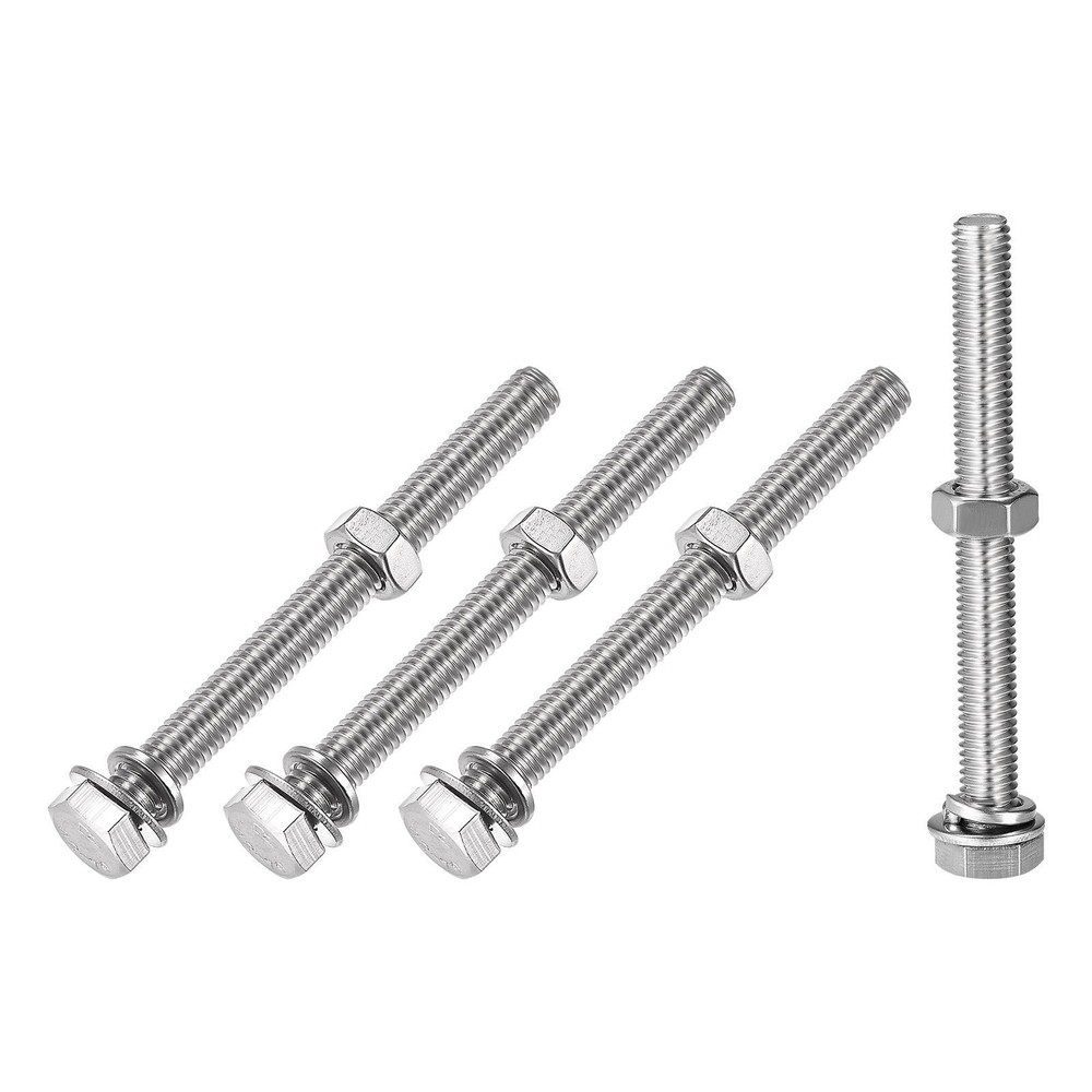 M8x75mm Hex Head Screws Bolts Nuts Flat Lock Washers Kit 4 Sets