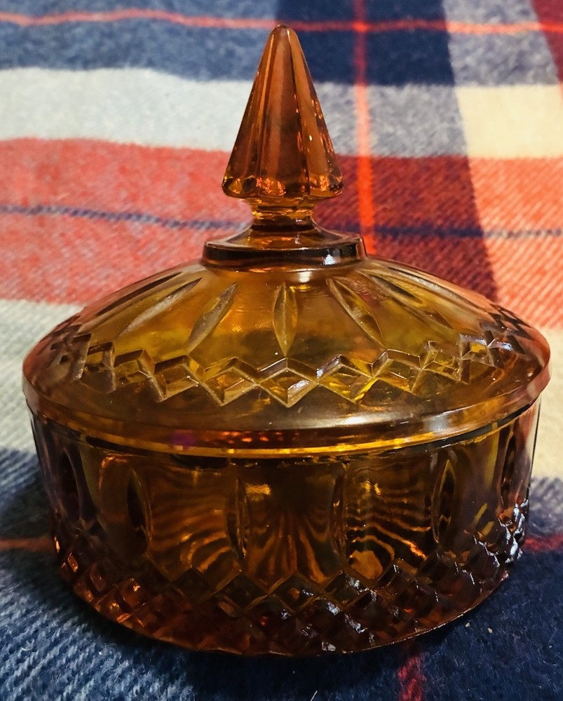 Vintage 6” Amber Indiana Glass Princess Pattern Candy Dish