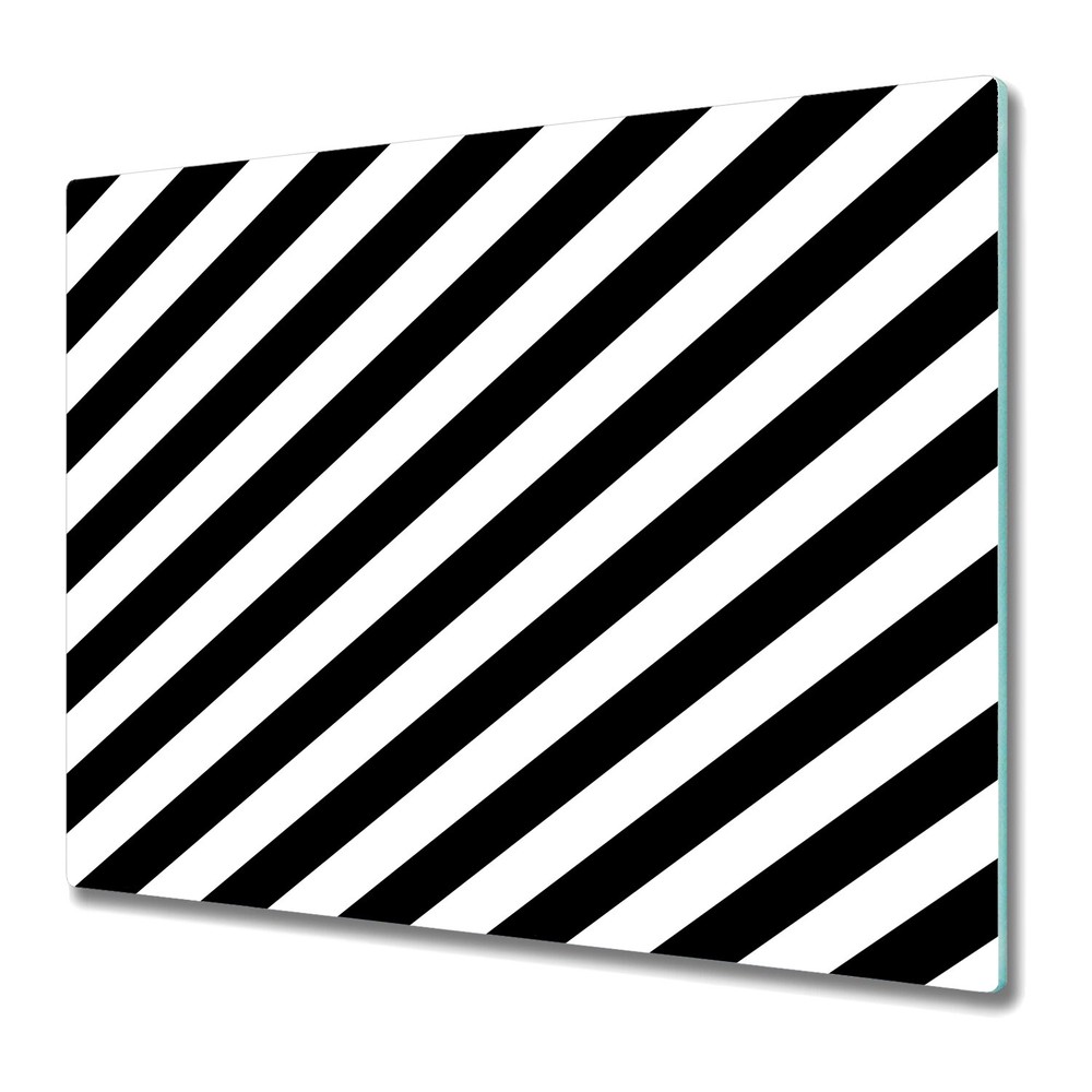 Glass Worktop Kitchen Chopping Board Diagonal Stripe Black and white stripes