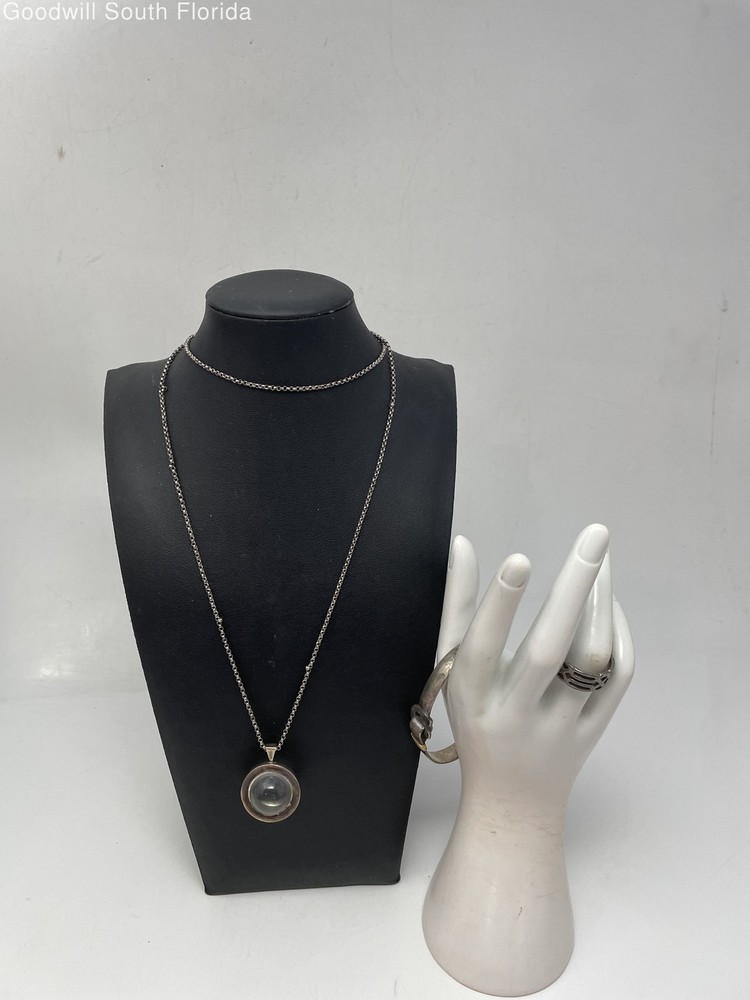 Silver Stamped/Unstamped Chain-Pendant-Bracelet-Ring (3 Pcs) Weight 53.1g