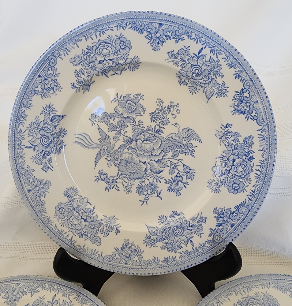 Set/3 Burgess & Leigh Asiatic Pheasants Blue Luncheon Plates 9” England Cottage