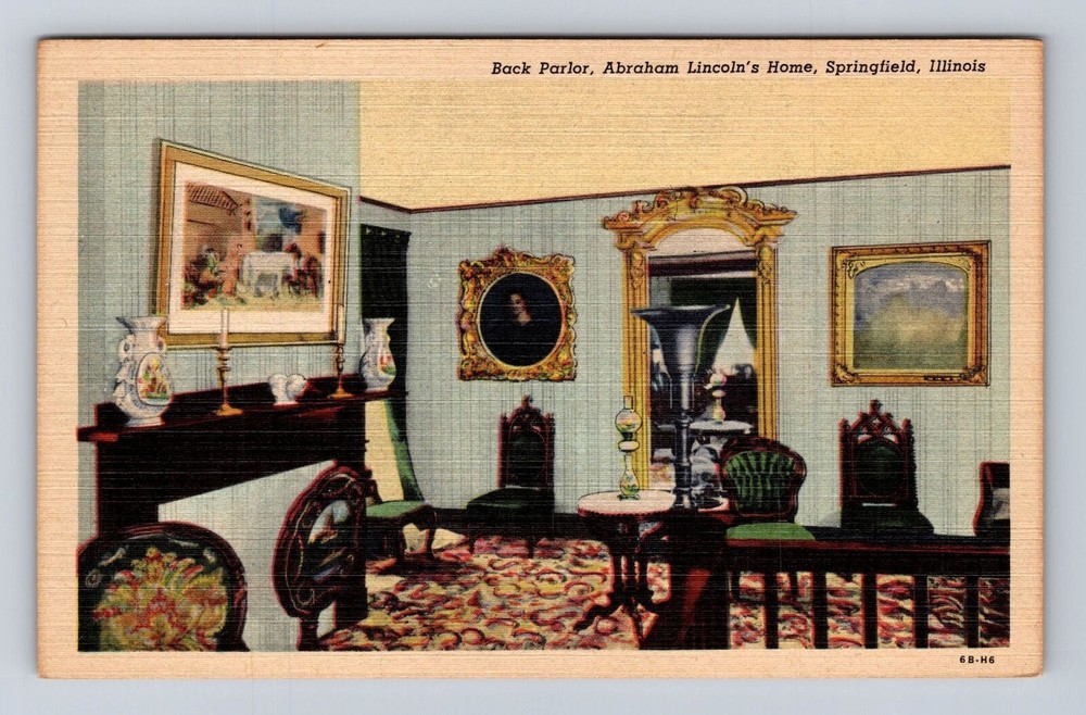 Springfield IL-Illinois, Back Parlor, Abraham Lincoln's Home, Vintage Postcard