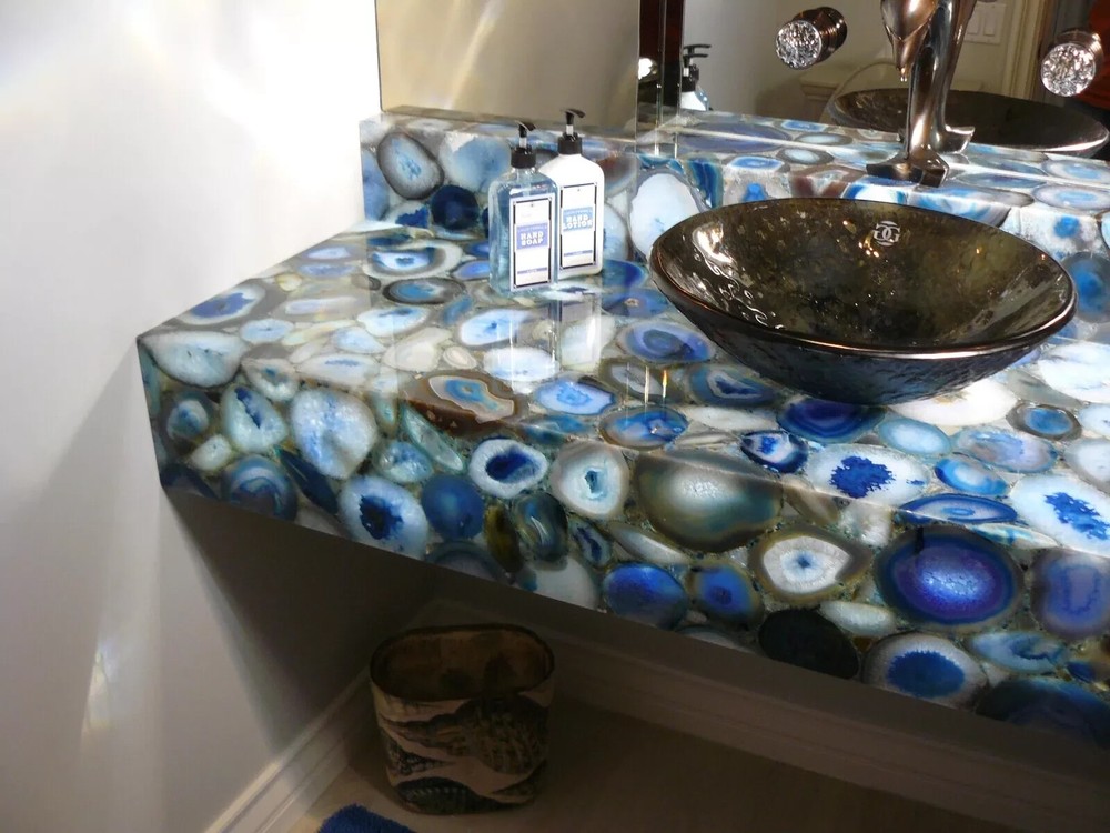 Blue Agate Stone Bathroom Vanity Countertop for Modern Interior Decor