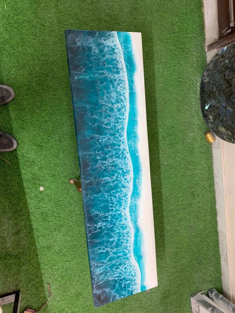 Handmade Ocean Epoxy Resin Dining Table with Side Table for Stylish Home Decor