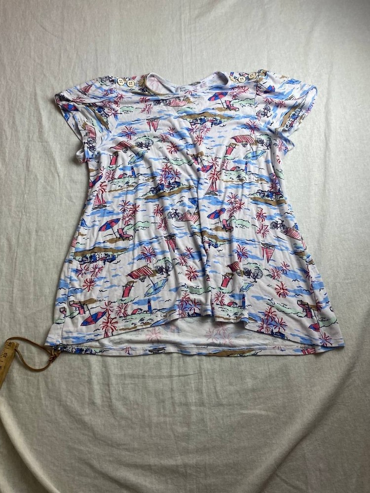 Kim Rogers T Shirt Tee Casual Top Womens Large White Beach Print Short Sleeve