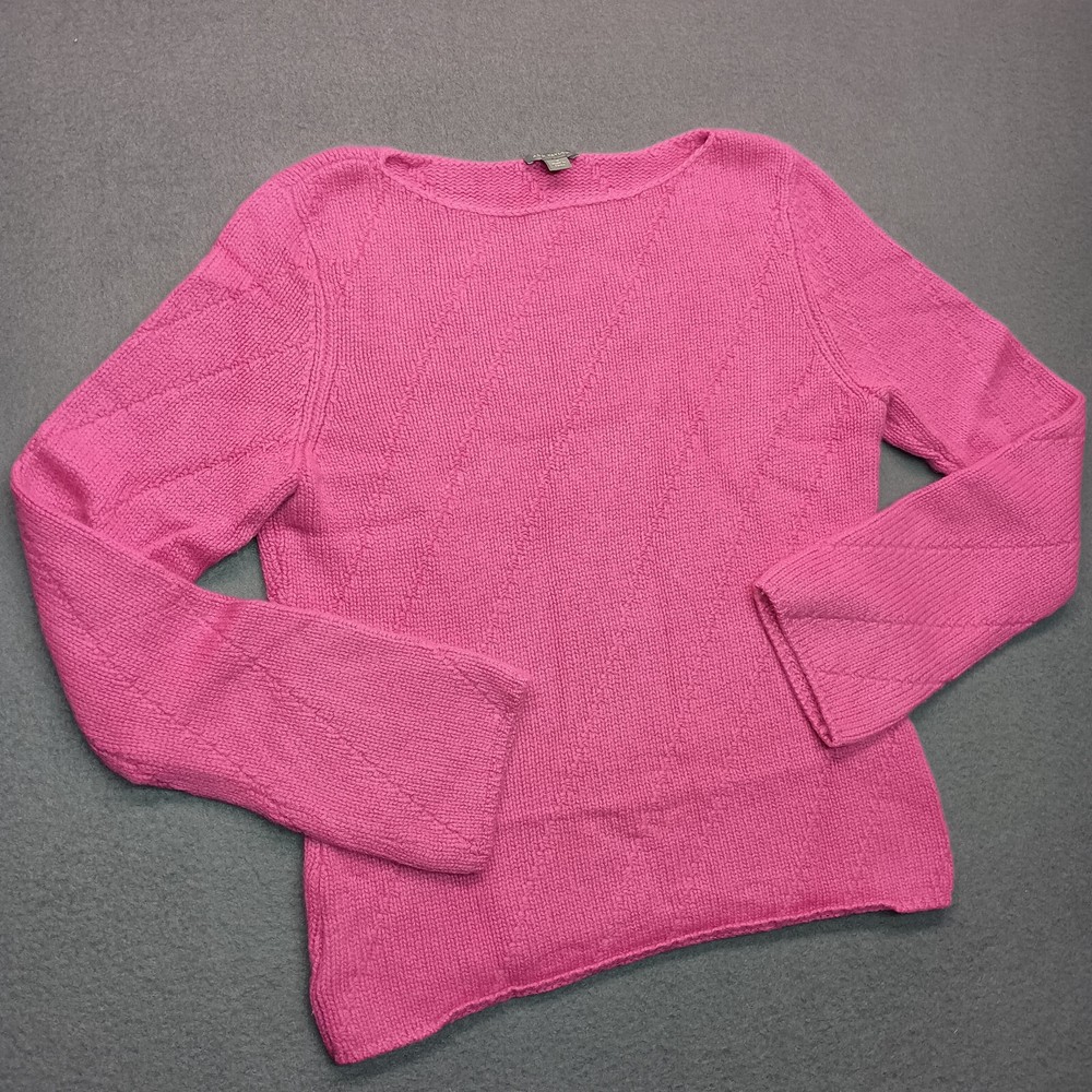 Ann Taylor 100% Cashmere Sweater Womens Medium Pink Knit Pullover Soft Diagonal