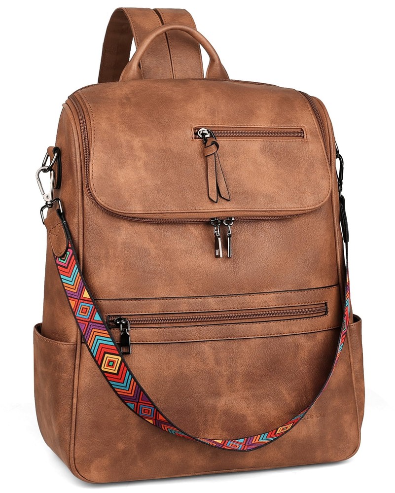 Leather Laptop Backpack for Women with Dedicated 15 Inch Compartment Stylish Travel Bag