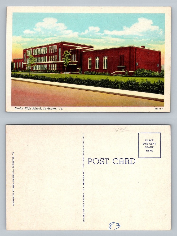 Covington, VA-Virginia, Senior High School Red Brick Building Vintage Postcard