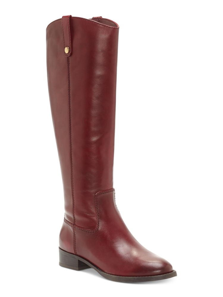 INC Womens Maroon V Elastic Fawne Round Toe Block Heel Leather Riding Boot 6.5 W
