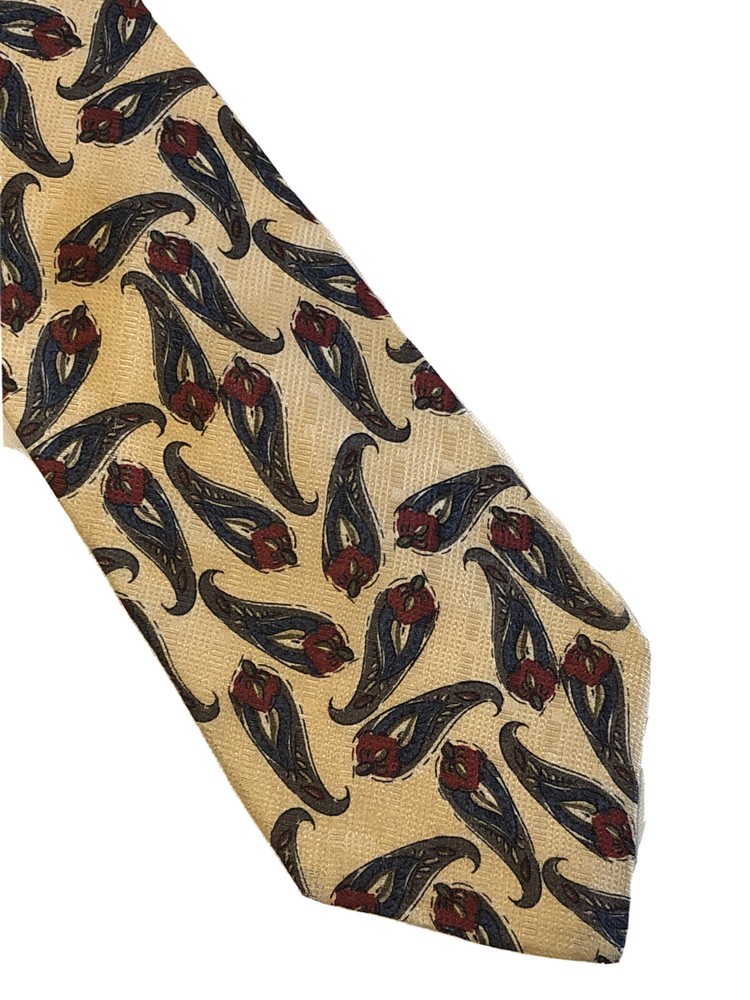 MBP Necktie Silk Tie Paisley Pattern Beige Multi-Color Red Green 55