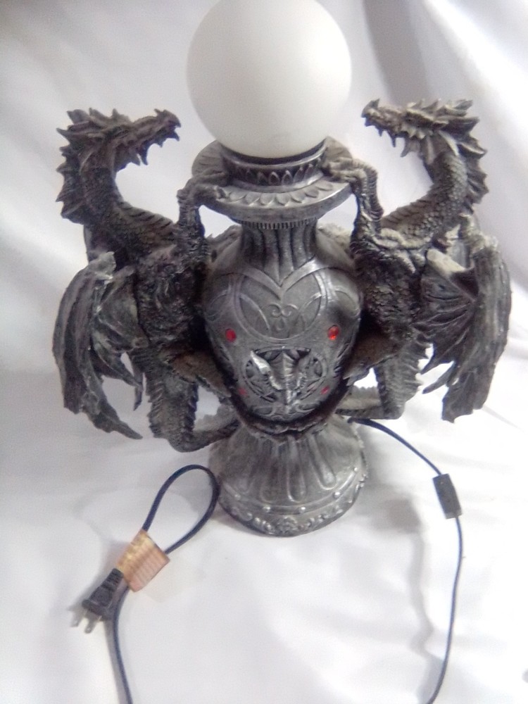 Ebros Gothic Climbing Dual Dragon Desktop Table Lamp Statue Decor & Shade 19