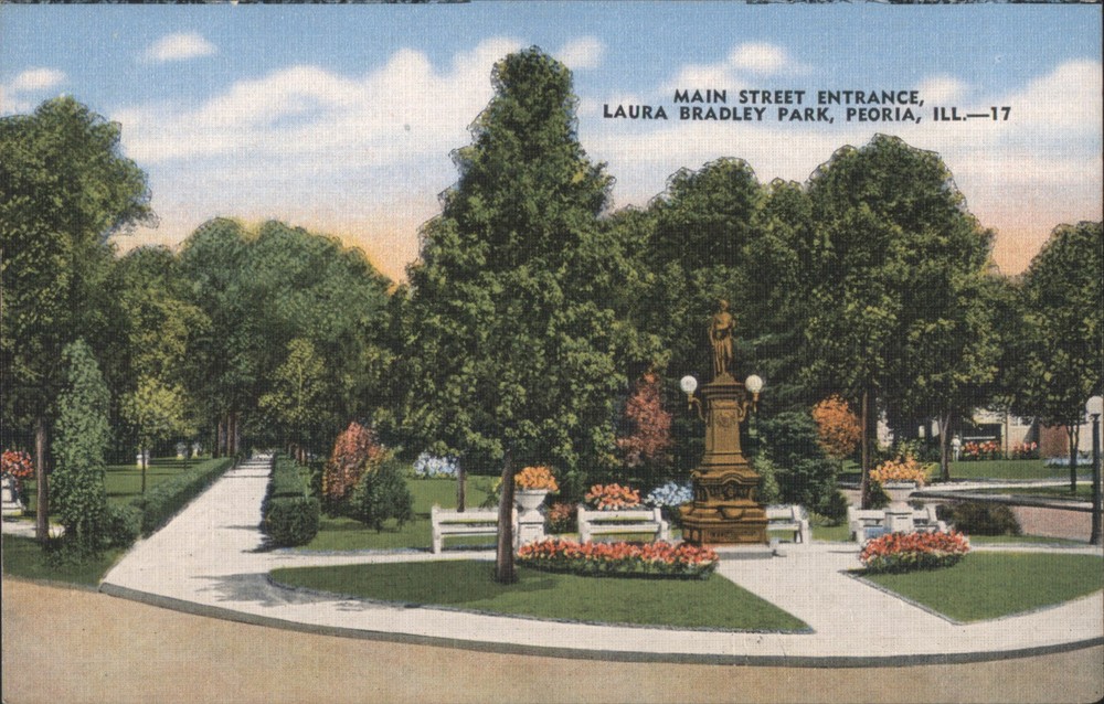 Peoria, Illinois IL Main Street Entrance, Laura Bradley Park Vintage Postcard